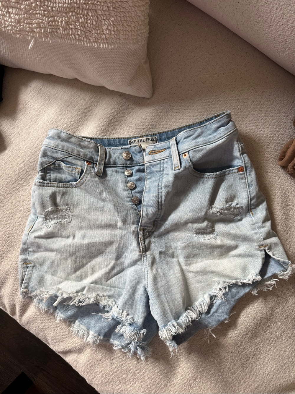 Light Wash Distressed Denim Shorts - We The Free